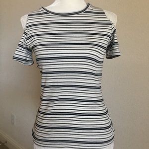 Striped Short Sleeve Top w/ Cold Shoulder